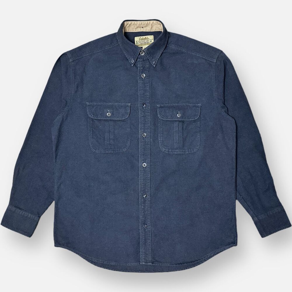Vintage 90s Cabela’s Deerskin Soft Chamois Shirt Mens M Navy Heavyweight